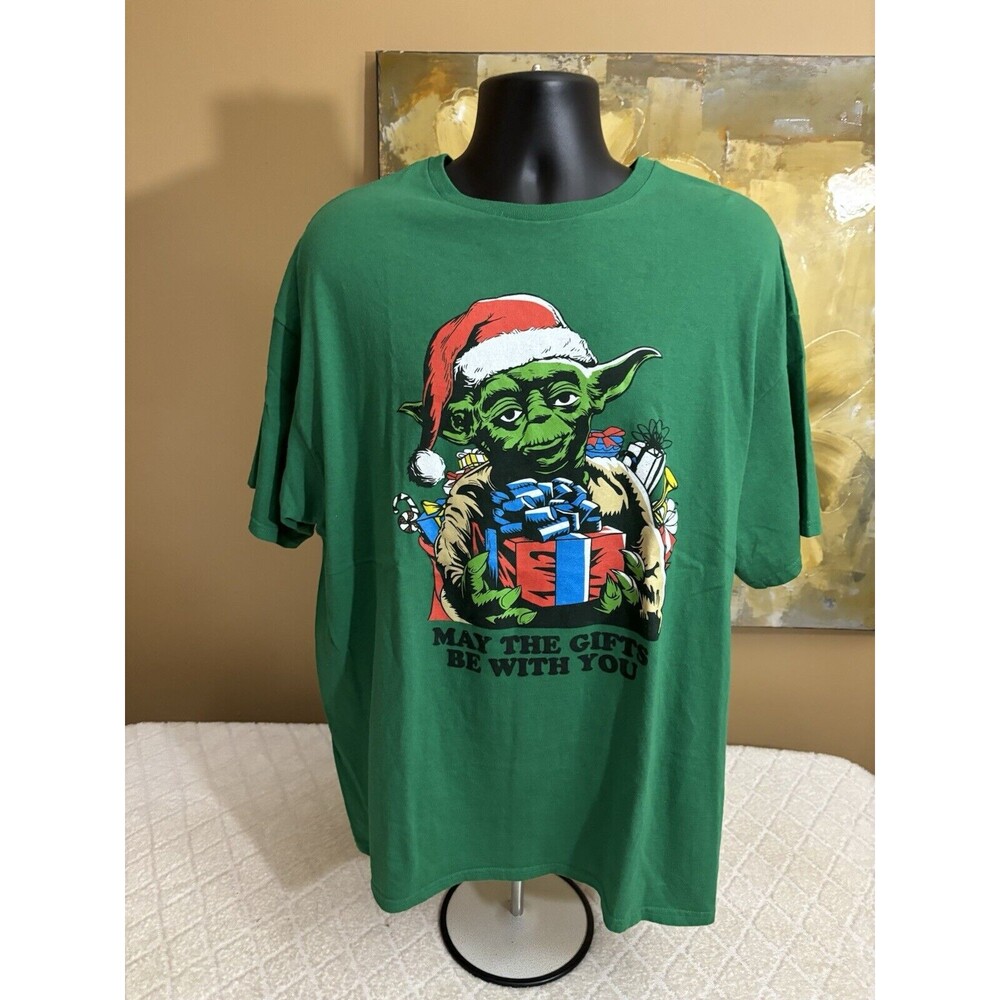 Star Wars Christmas Yoda May The Gifts Be With You Graphic Green Tee Size 2XL - Picture 3 of 15